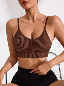 SHEIN Minimalist Solid Color Seamless Sports Bra - Multicolor - View 5