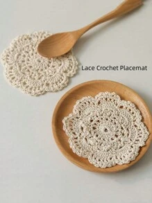 SHEIN 3 pièces Dessous de plat ronds au crochet en dentelle, sets de table pour vaisselle, tasses, bols, décoration de salle et fond photo. Dessous de plat ronds au crochet en dentelle de couleur blanche