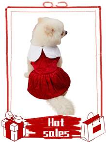 PETSIN 1 pieza Vestido elegante para mascotas estilo francés con estampado a cuadros rojos y blancos - Multicolor - Ver 2