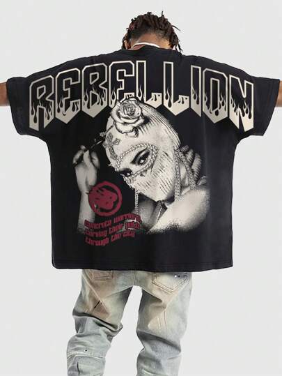 Street Life Maglietta a maniche corte da uomo con stampa di caratteri e lettere alla moda