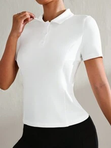 SHEIN Sport Studio Camisa polo deportiva casual de manga corta y unicolor para mujer
