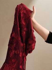 Anewsta Embroidered Floral Bodycon Dress For Women - Burgundy - View 8