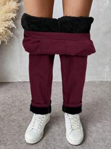 SHEIN Essnce Women Plush Thick Pants Women Corduroy Warm Trousers Leggings Autumn And Winter High Waist Harem Pants