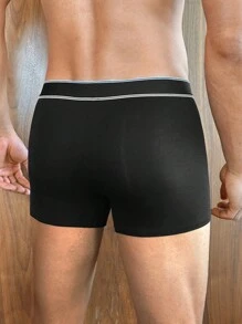3pcs Men Solid Color Patchwork Minimalist Boxer Briefs, Casual Daily Wear