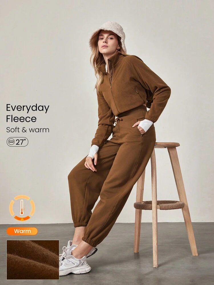 26.5'' Everyday Fleece Adjustable Drawstring Oversized Fit Joggers With Side Pockets Daily Casual Fall Winter