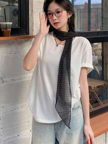 DAZY Women's Solid Color Crew Neck Loose Short Sleeve Casual T-Shirt - White - View 6