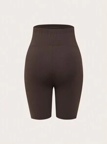 SHEIN Maternity Solid Color Pocket Casual Leggings, For Daily Wear