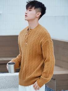 DAZY Men's Ribbed Half-Zip Pullover Sweater For Spring Camping And Outdoors Winter - Yellow - View 4
