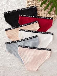 SHEIN Set di 6 pezzi di biancheria intima per ragazze pre-adolescenti in stile semplice con fascia in vita, colore tinta unita e motivo a lettera sportivo