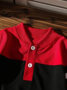 SHEIN Camisa polo de manga corta con cuello alto informal y bloques de color para niños pequeños, con botones delanteros, camisa formal y elegante, adecuada para uso diario casual, viajes, fiestas, festivales y la escuela, una camisa versátil, apropiada para primavera y verano