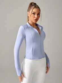 Chaqueta deportiva casual para mujer con cremallera, chaqueta de entrenamiento con bolsillos, chaqueta con capucha para correr y yoga, ajuste ceñido con ojales para el pulgar