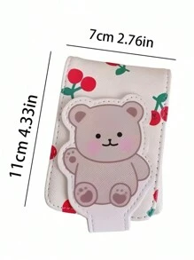 Bear Print Cosmetic Pouch Mirror Included Travel Organizer Lipstick Storage Case Velvet Lining Compact Carry On The Go Essential Zipper Closure Gift Idea