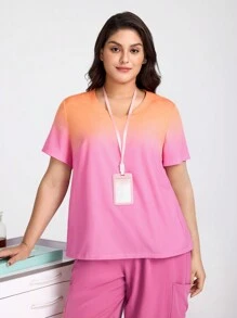 TaskEZ Plus Size V-Neck Short Sleeve Gradient Simple Scrub Top,Large Size V-Neck Short Sleeve Gradient Color Double Pocket Casual Uniform Shirt, Surgical Gown, Health Check Surgical Gown Uniform Women Solid Color Pet Grooming Work Uniform Tops Nutritionist Work Clothes Short Sleeve Lab Work Clothes, Women's V-Neck Scrub Tops, Simple Casual Sports Cleaner Uniform, Stylish Casual Sportswear
