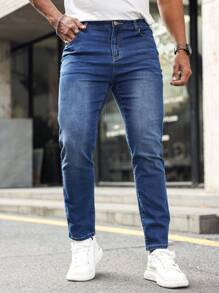 Manfinity Homme Men's Simple Front Button Pocket Casual Denim Jeans, Daily Wear - Blue - View 3