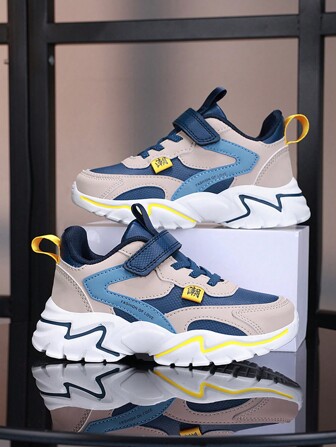 适合秋冬儿童的休闲厚底运动鞋，可调节钩环，方便穿脱，拼色鞋面，厚防滑耐用鞋底，适合在校学生的运动鞋，彩色运动鞋