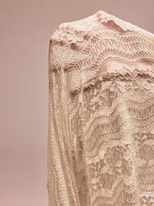 SHEIN BAE 女士优雅露肩白色蕾丝长袖美人鱼连衣裙，适合婚礼、派对、伴娘礼服 - 白色 - 查看 3