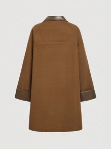 SHEIN MOD 女士纯色前开扣长袖休闲外套冬季女士外套保暖冬装 - 棕色 - 查看 2