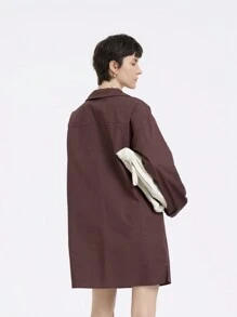 SHEIN Clasi 女士百搭简约优雅编织 100% 纯棉 V 领长袖宽松 A 字迷你连衣裙，适合秋冬季 - 中紫紅色 - 查看 2