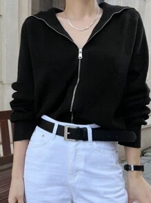 DAZY Women Loose High Collar Zip Up Cardigan Sweater,Fall Clothes Jacket