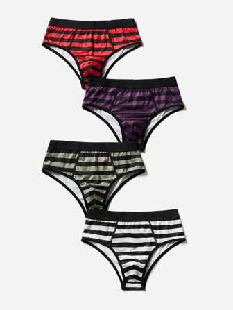 4pcs/Set Milk Silk Striped Comfortable Elastic Waistband Boys Underwear