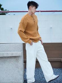 DAZY Men's Ribbed Half-Zip Pullover Sweater For Spring Camping And Outdoors Winter - Yellow - View 6