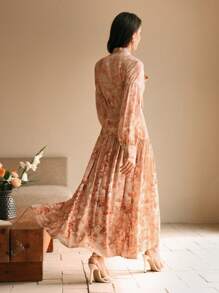 Anewsta Đầm Maxi Dự Tiệc Sang Trọng In Hoa Tay Đèn Lồng Thắt Nơ Eo Cho Nữ - Nhiều màu - Xem 2