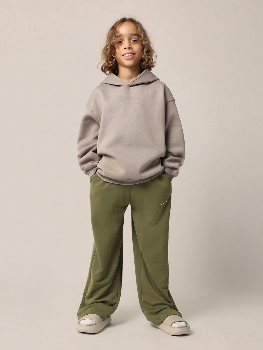 SUMWON Bộ 2 món áo hoodie trùm đầu thoải mái và quần dài ống rộng cho bé trai tuổi mới lớn - màu nâu - Xem 1