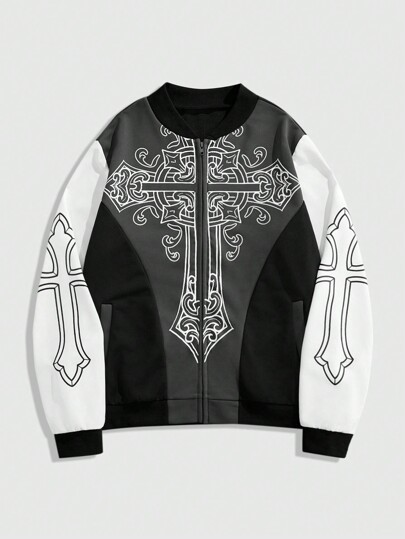 Street Life Felpa girocollo a maniche lunghe, con design a blocchi di colore e decorazione a croce, autunnale, da uomo