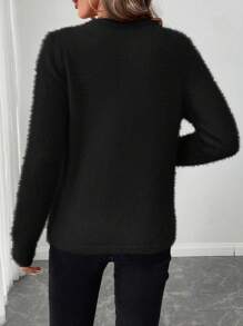 SHEIN LUNE Suéter de punto esponjoso decorado con strass, casual para otoño/invierno