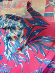 SHEIN Slayr Summer Beach Plus Size Tropical Print Tie Front Tankini - Hot Pink - View 6