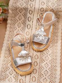 Sandalias planas con cuerda transpirable y suela gruesa, lindas y de moda para niñas - Plateado - Ver 6