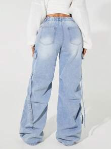 SHEIN SXY Jeans casuales con bolsillos, cierre con botones y cordón para mujer