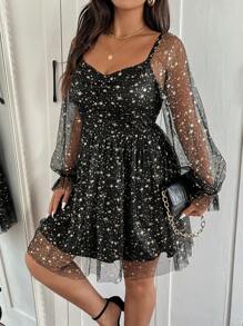 SHEIN Frenchy Plus Size Square Neckline Sparkly Sequin Party Dress