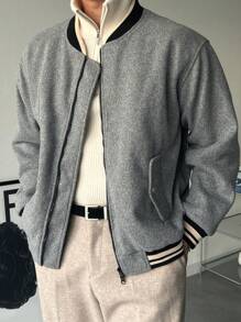 DAZY Men's Color Block Patchwork Front Zipper Pocket Long Sleeve Jacket Fall,Winter Business Attire - Grey - View 1