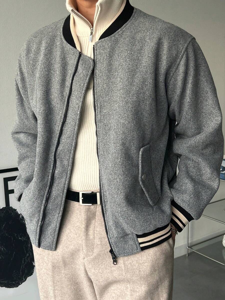 DAZY Men's Color Block Patchwork Front Zipper Pocket Long Sleeve Jacket Fall,Winter Business Attire - Grey - View 1