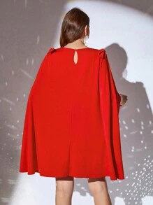 SHEIN Clasi Plus Size Red Round Neck Cloak Sleeve Mini Dress, For Spring, Valentine's Day - Red - View 2