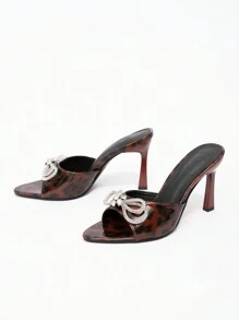 CUCCOO CHICEST New Fashionable Versatile Rhinestone Bowknot Strap Stiletto Heel Sandals Valentine's Day - Multicolor - View 2