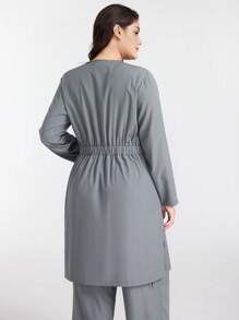 TaskEZ 大码纯色 V 领长袖休闲护理衬衫、手术服上衣