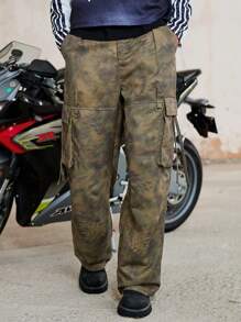 Manfinity EMRG Pantalones rectos con estampado de serpiente y flores para hombres, apropiados para ropa fresca para usar en la calle - Multicolor - Ver 1