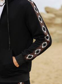Manfinity Homme Men's Solid Color Splice Front Zipper Long Sleeve Casual Top & Pants Set - Black - View 3