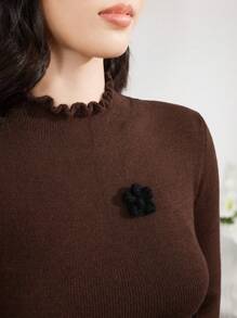 Modelyn 女士拼色莲花荷叶边下摆连衣裙 - 咖啡棕 - 查看 8