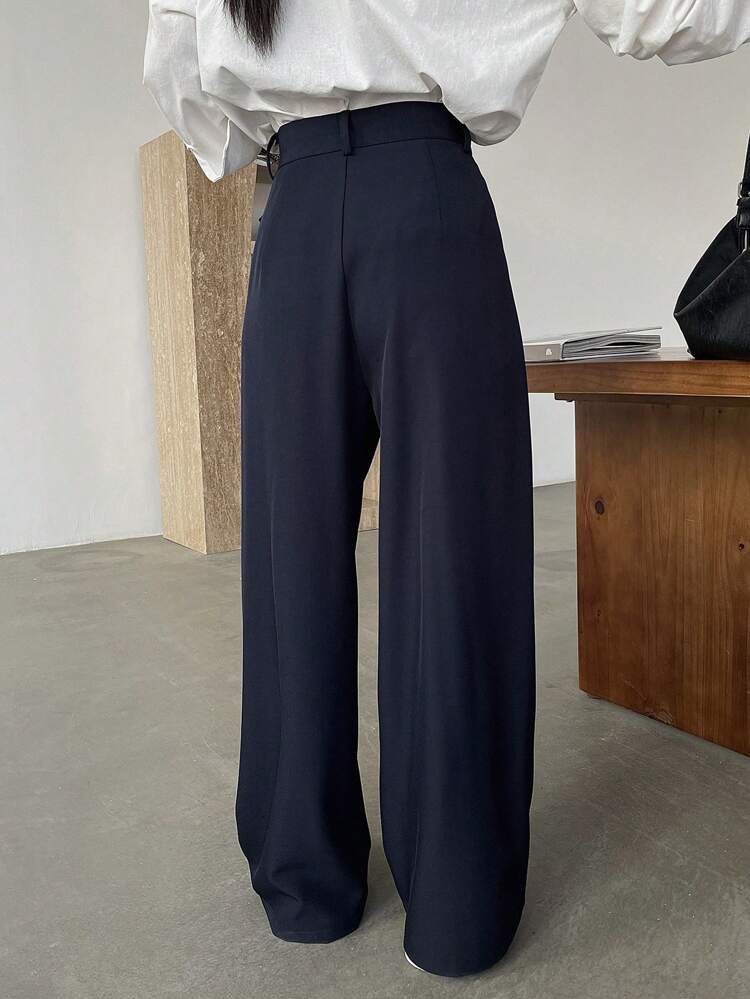 Pantalones rectos plisados lisos para mujer, pantalones casuales de oficina para el verano, pantalones de vestir de negocios para mujer