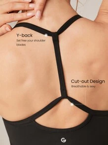 GLOWMODE FeatherFit™ Square Neck Racerback Longline Tank Top Low Impact Yoga Daily Removable Cups - Black - View 3