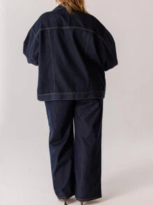 Aralina Chaqueta vaquera clásica casual con botones, talla grande