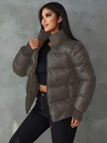 EURMUSE 女式立領棉裝外套 - 灰色 - 查看 1