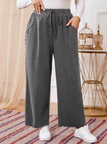 EMERY ROSE 大码女式纯色系腰口袋宽松休闲裤，女士冬装