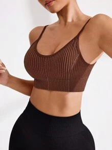 SHEIN Minimalist Solid Color Seamless Sports Bra - Multicolor - View 3