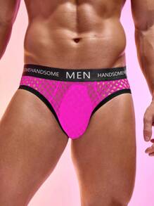 Men's Letter Jacquard Cutout Sexy Briefs - Hot Pink - View 7