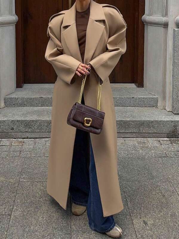 INAWLY Manteau ample femme de couleur unie à taille avec cordon et poches, pour l'automne/hiver et le Nouvel An