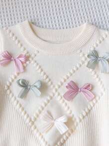 Souflis Souflis Baby Girls Warm Clothing Set, Baby Girls Winter Warm Knitted 2 Pieces Set, Adorable Bow Sweater & Pleated Skirt Outfit, Soft & Comfortable - Apricot - View 5